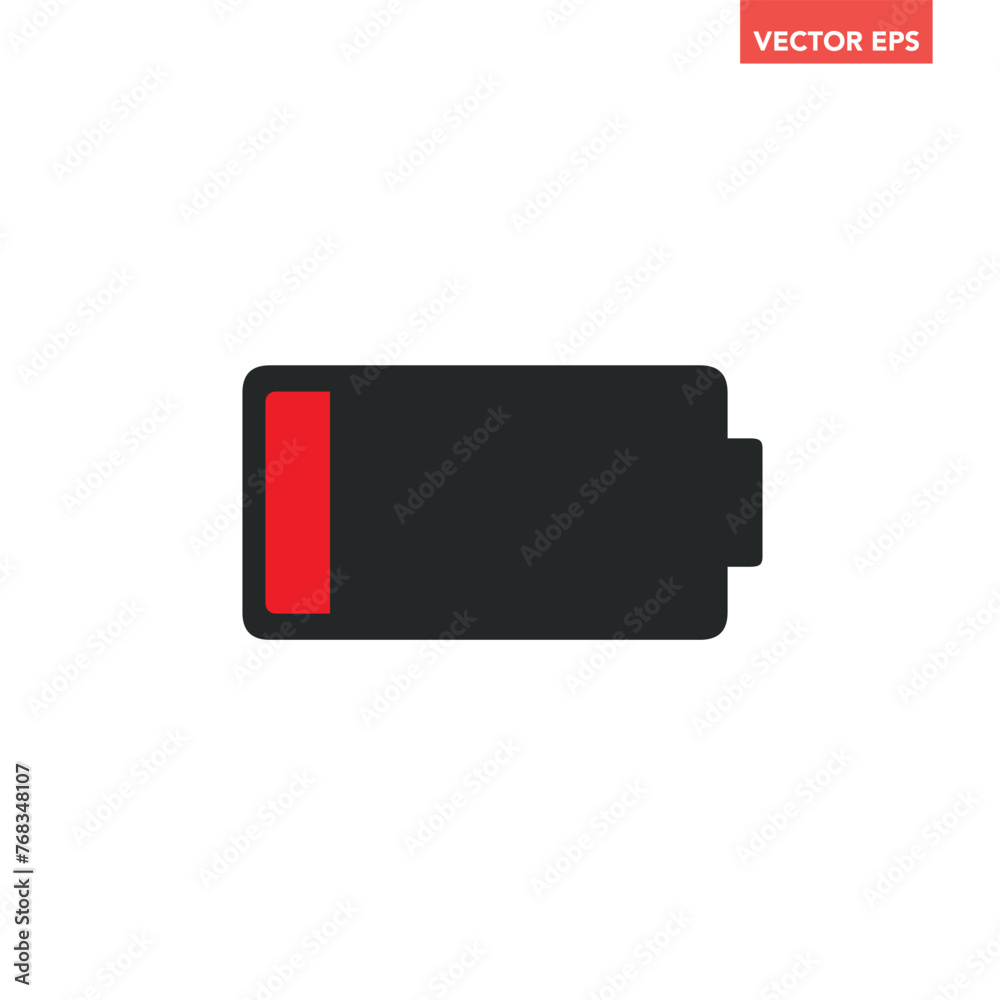 Fototapeta premium Black low battery indicator line icons, simple red color shape power level source running out flat design infographics vector, app web button ui interface element isolated on white background