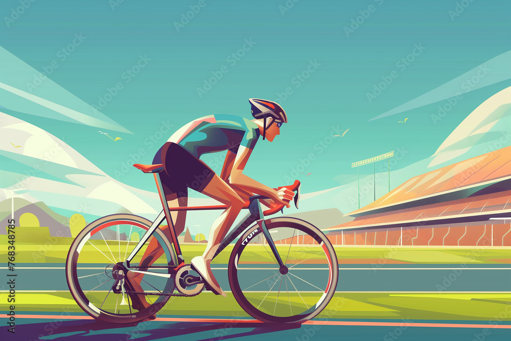 Fototapeta premium Athletic men cycling road bicycle up to the mountain in full speed. Sport bicycle bike track competition. Nature landscape. Generative AI