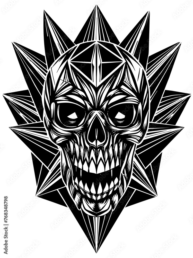 Hard rock metal skull with horns.
