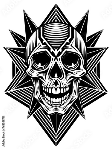 Hard rock metal skull with horns.