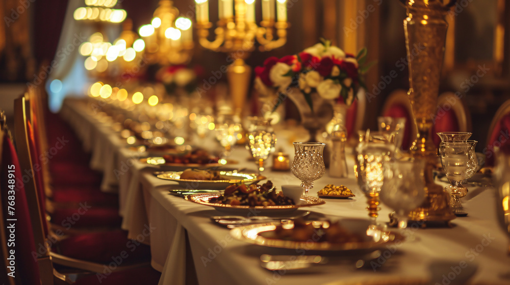Grand Christmas party Empty table. Luxurious Empty table For the family with luxurious setting. Grand Christmas party Empty table. Luxurious Empty table For the family with luxurious setting.