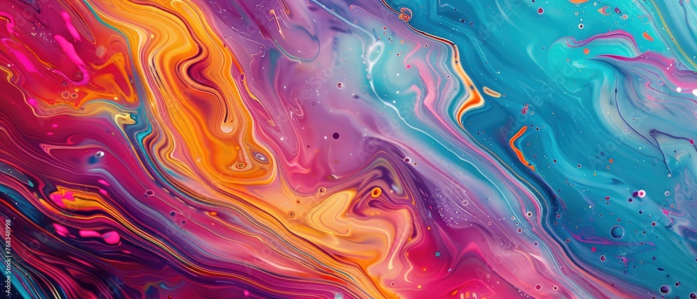 A dynamic close-up of bright, swirling colors creates a mesmerizing marbled abstract pattern, ideal for artistic backgrounds