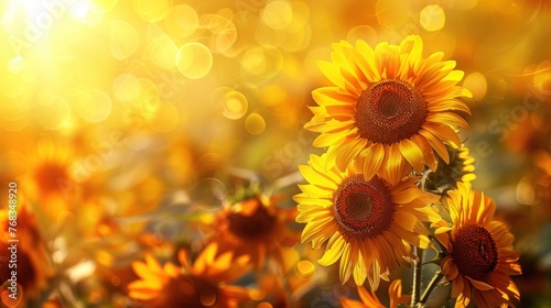 Sunflower Sunshine: Bright and Cheerful Background with Detailed Sunflowers © hisilly