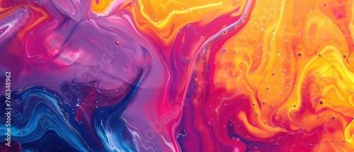 A dynamic close-up of bright, swirling colors creates a mesmerizing marbled abstract pattern, ideal for artistic backgrounds photo