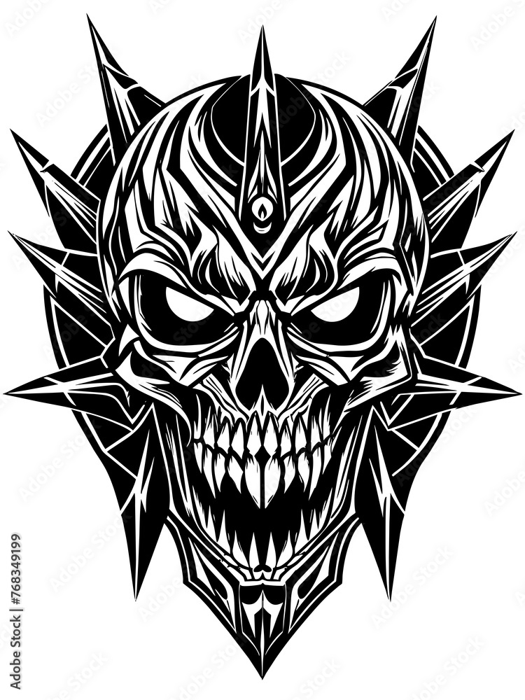 Fototapeta premium Hard rock metal skull with horns.