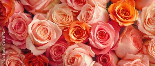 Background of pink orange and peach roses