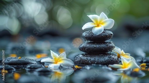 Relaxing Spa Stones with Frangipani Flowers for Aromatherapy and Massage