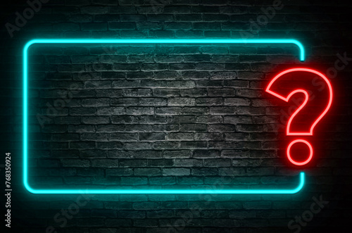 Question Mark Neon Frame on Brick Wall