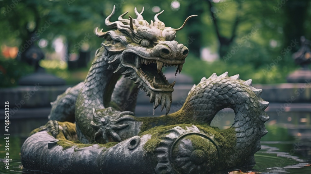 Common fountain sculpture of Naga of sacred dragon serpent.