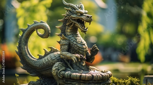 Common fountain sculpture of Naga of sacred dragon serpent. photo
