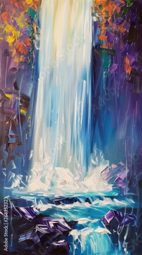 Contemporary abstract palette knife oil painting of a tall waterfall background created with Generative AI Technology ©  Texture Creations
