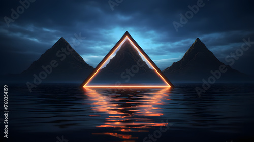 Digital technology seaside neon triangle frame abstract poster web page PPT background with generative