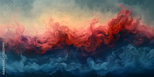 Blue red smoke or fog blending together