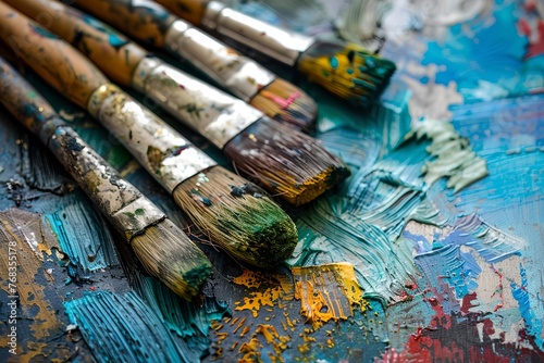 Paintbrushes and paint strokes, creative artistic background