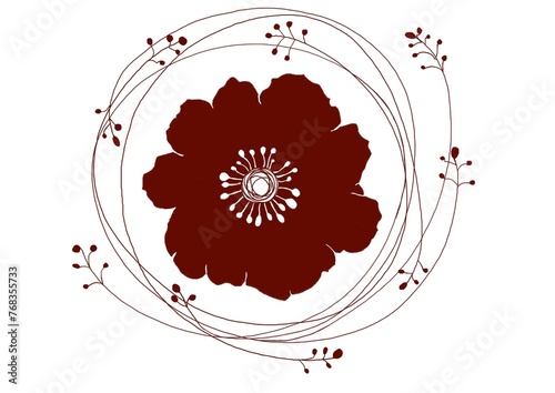 大きな濃赤の花のイラスト