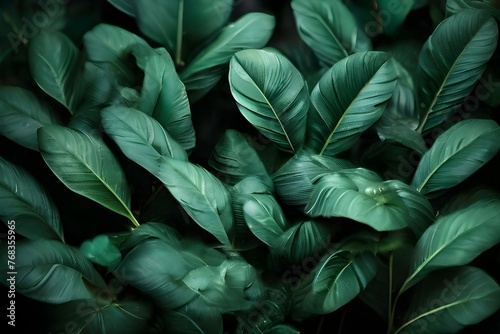 green leaf texture, dark green foliage nature background, tropical leaf Generative AI