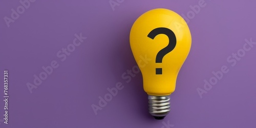Light bulb with question mark symbol on purple background with copy space