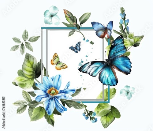 Vibrant butterfly and flower illustration - A stunning illustration featuring vivid blue butterflies and delicate flowers, perfect for artistic and nature designs