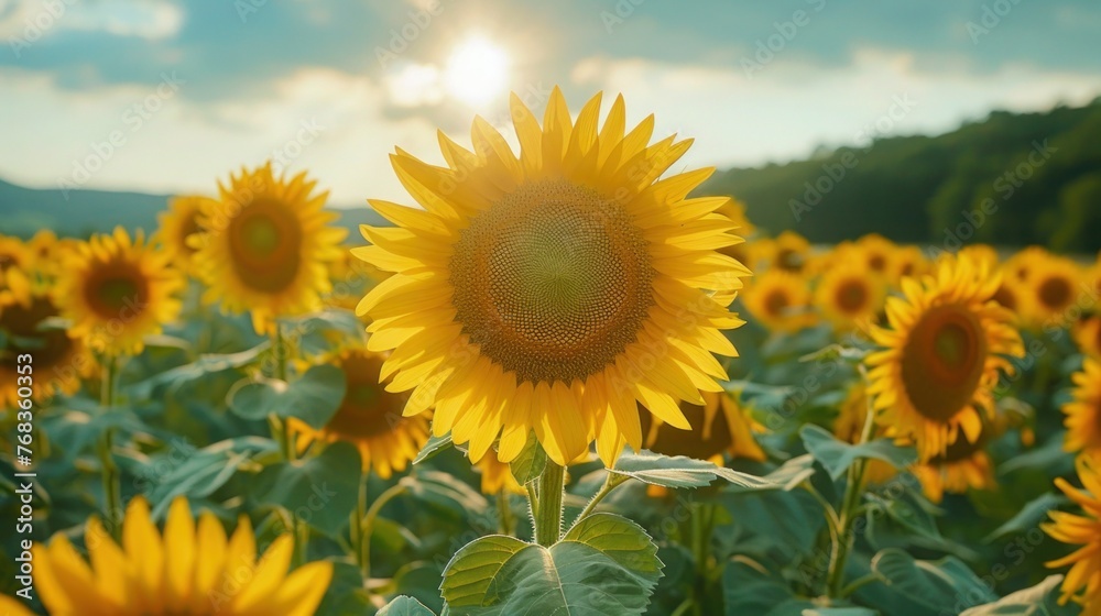 Golden Fields: A Serene Landscape of Blooming Sunflowers