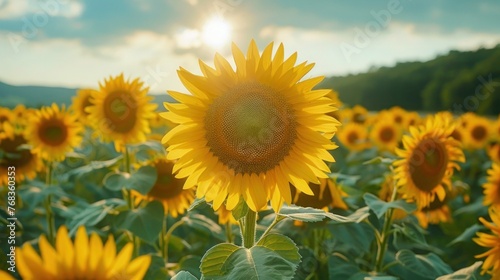 Golden Fields  A Serene Landscape of Blooming Sunflowers