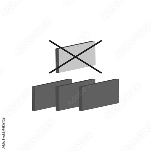 Crossed-out email icon. Blocked message symbol. Communication restriction sign. Grey-tone folders background. Vector illustration. EPS 10.