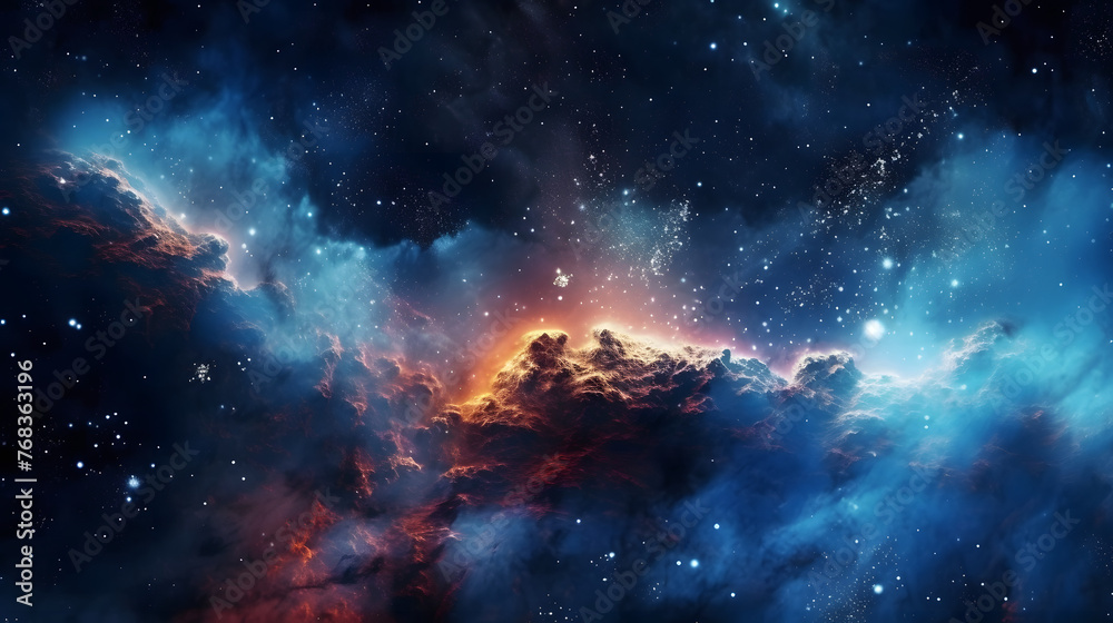 Fototapeta premium Cosmic space nebula starry sky abstract poster web page PPT background with generative