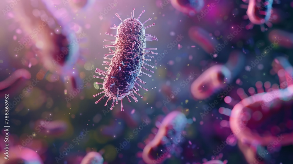 Blue bacteria depicted floating in a microscopic blue landscape Blue bacteria depicted floating in a microscopic blue landscape