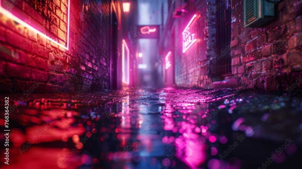 Neo light urban alley with dynamic, colorful lighting