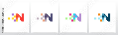 Square Pixel Trail Eroded Letter Initial Logo Design N