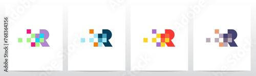 Square Pixel Trail Eroded Letter Initial Logo Design R