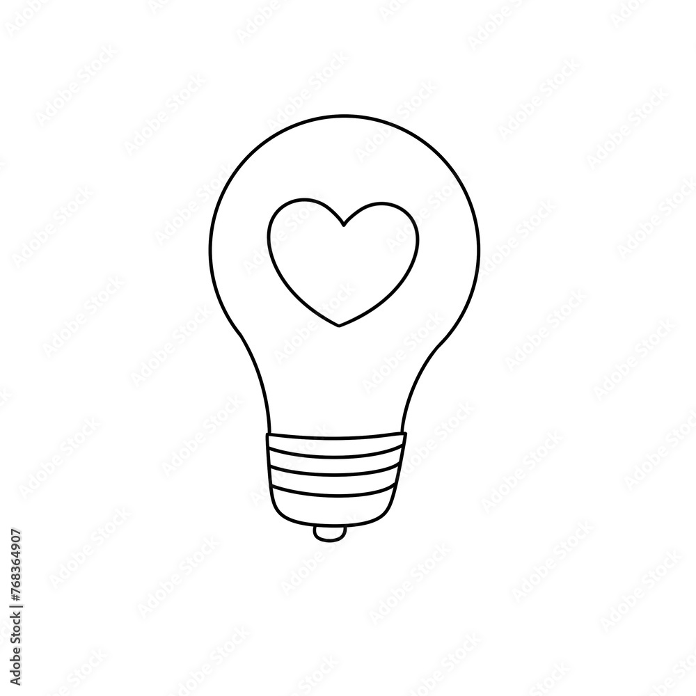 A light bulb with a heart drawn on it. Concept of warmth and light, as the heart symbolizes love A light bulb with a heart drawn on it. Concept of warmth and light, as the heart symbolizes love