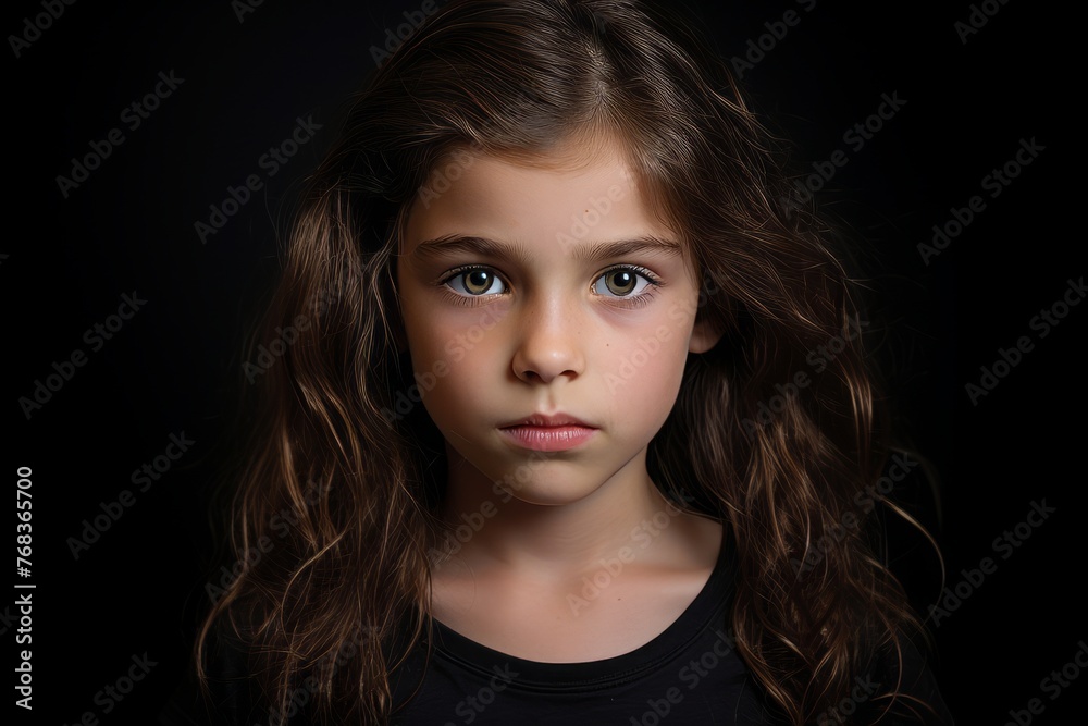Portrait of a beautiful little girl with long curly hair on a black background Portrait of a beautiful little girl with long curly hair on a black background