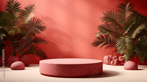 Fototapeta Naklejka Na Ścianę i Meble -  red tone e-commerce product display 3D stage horizontal version web page background