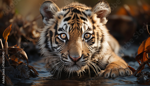 Cute baby tiger wallpaper created with a generative ai technology