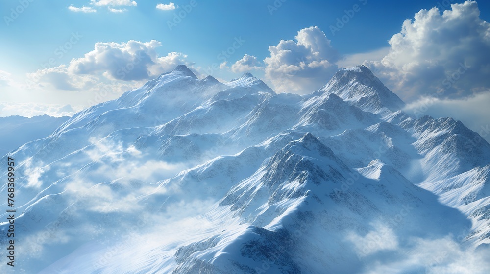 Alpine Majesty Snowy Mountain Tops Piercing the Clouds in a Breath-taking Display of Nature Grandeur