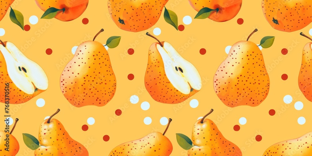 Colorful Pear Pattern on Yellow Background Colorful Pear Pattern on Yellow Background