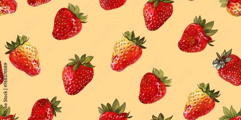 Seamless Strawberry Pattern on Yellow