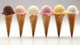 A row of ice cream cones with different flavors