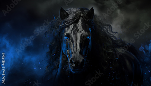 beautiful horse isolated in dark background image created with a genrative ai technology 