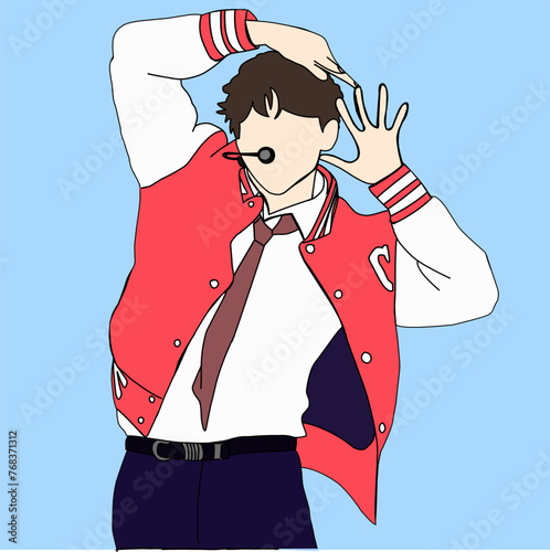 Illustration vector of Kpop fashion stage. idols of Koreans performing. K-pop male fashion idol. singer who is singing wearing beautiful clothes