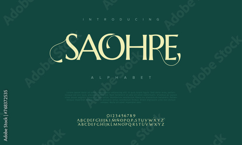 Saohre premium luxury arabic alphabet letters and numbers. Elegant islamic  typography ramadan wedding serif font decorative vintage. Creative vector illustration