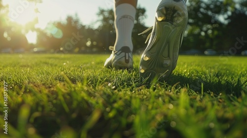 The camera follows the players feet as the cleats dig into the grass creating a mesmerizing dance of determination and skill.