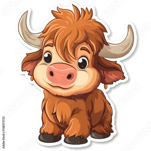 Adorable cute higgins highland cow sticker in cartoon vector style illustration photo