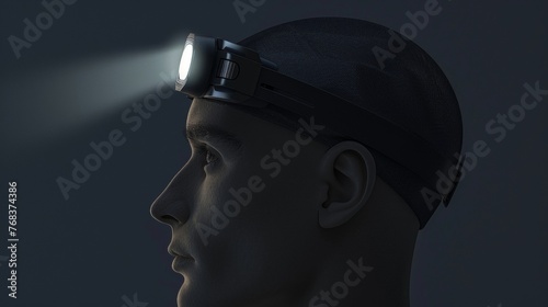 Prepare for any outdoor activity with this allpurpose headlamp mockup offering adjustable brightness and a comfortable fit. photo