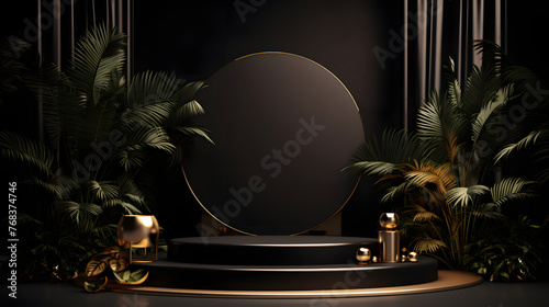 black gold tone e-commerce product display 3D stage horizontal version web page background photo