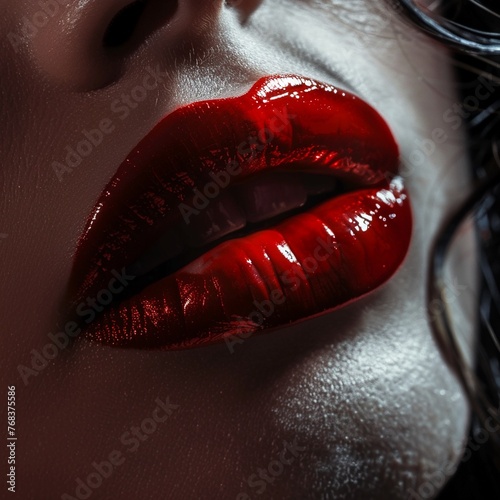 Vampire lips, crimson red, extreme closeup, glossy finish , clean sharp focus