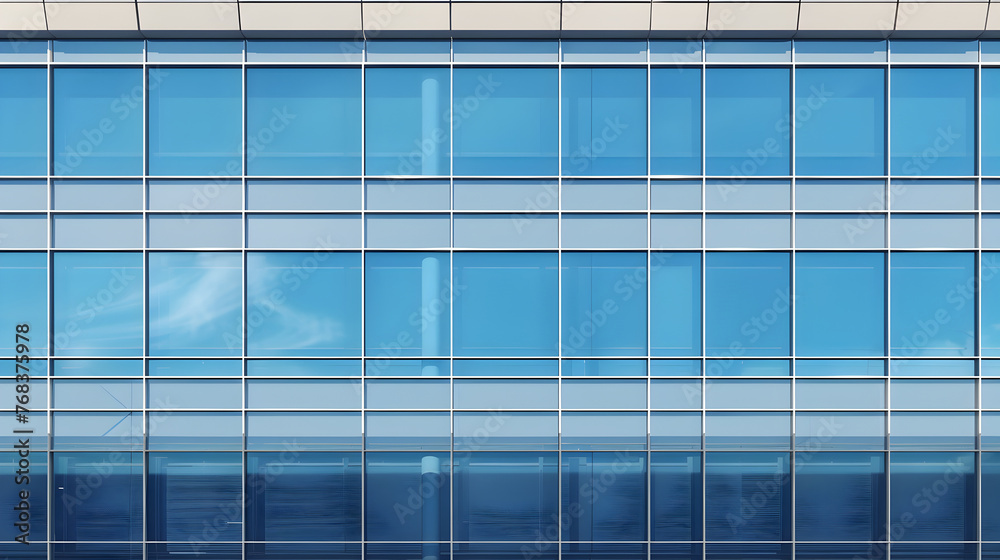Expansive Glass Facade of a Towering Corporate Office Building against a Cloudless Blue Sky Expansive Glass Facade of a Towering Corporate Office Building against a Cloudless Blue Sky
