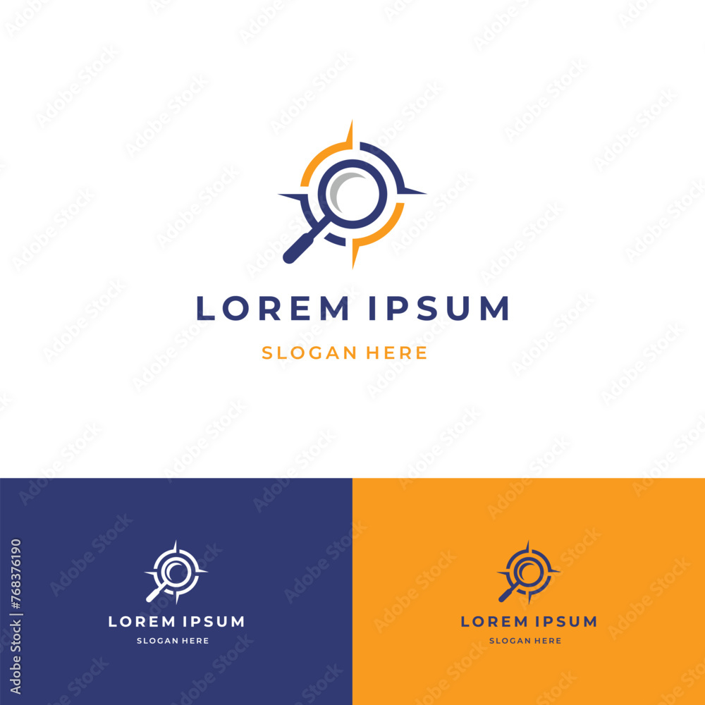 magnifier navigation simple logo design, magnifying glass with compass logo concept magnifier navigation simple logo design, magnifying glass with compass logo concept