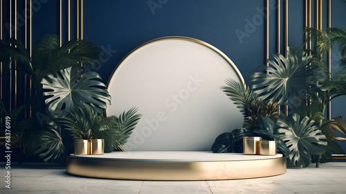 dark blue gold tone e-commerce product display 3D stage horizontal version web page background