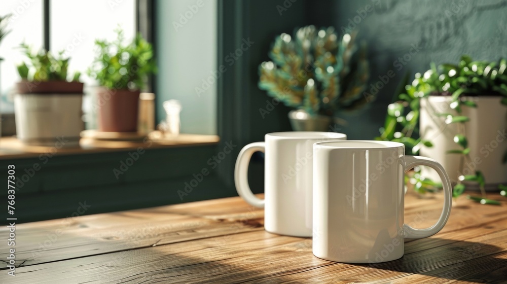 Blank mockup of thick and sy ceramic diner mugs perfect for a retro branding concept. Blank mockup of thick and sy ceramic diner mugs perfect for a retro branding concept.